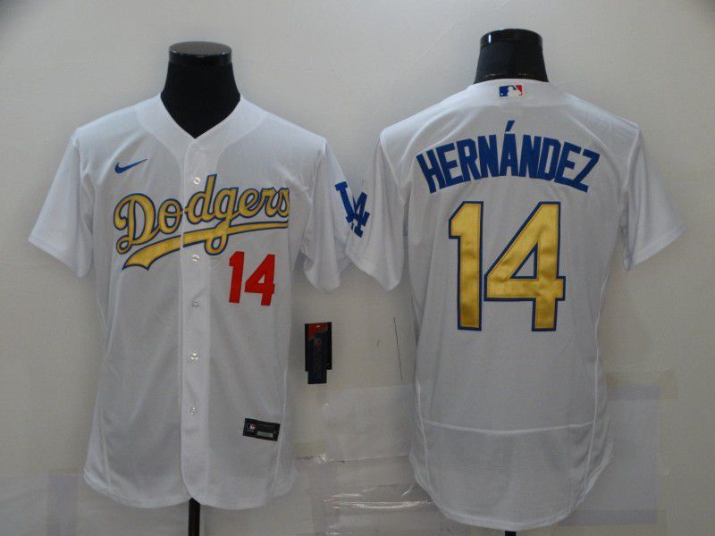 Men Los Angeles Dodgers 14 Hernandez White Elite 2024 Nike MLB Jersey style 1